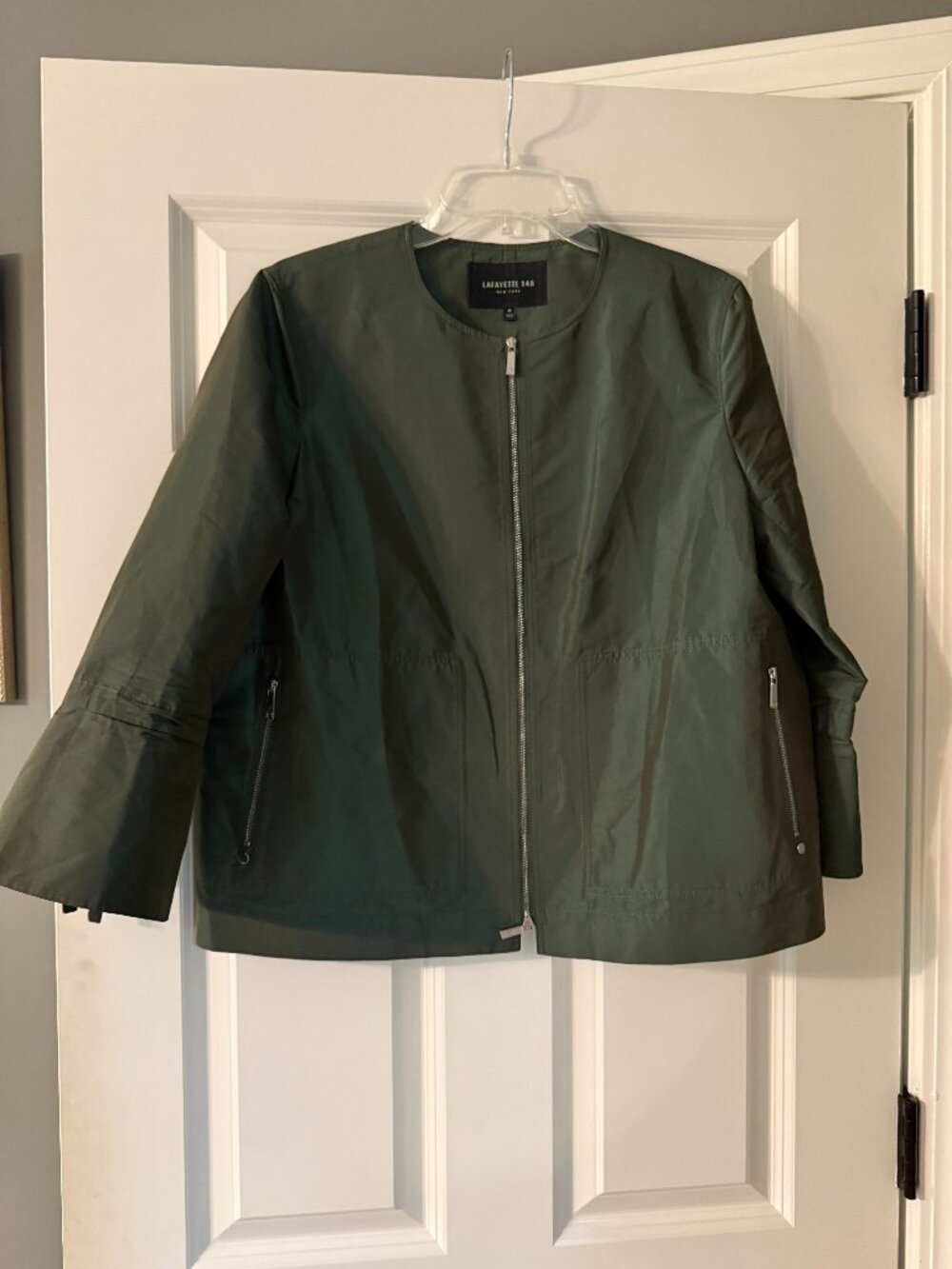 **Lafayette 148 New York Iridescent Olive Green Zipper Jacket**